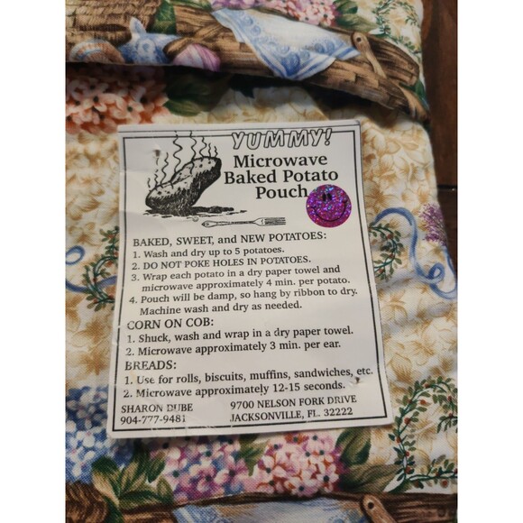 Handmade Microwave Baked Potato Bag Pouch With Baskets Flowers 9x9" - Picture 3 of 5